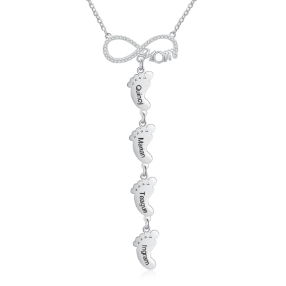 Collier Pieds Bébé 4 Prénoms Personnalisés Collier Infini pour Maman