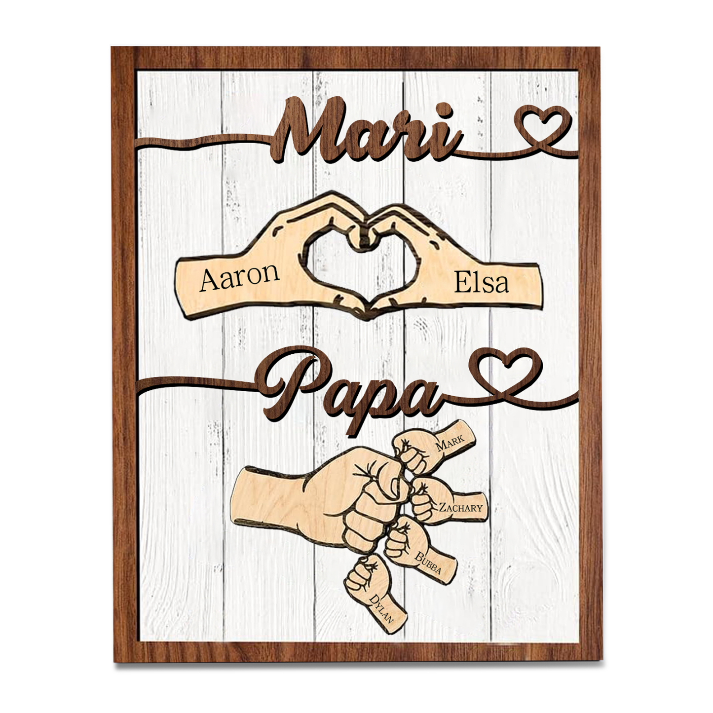 À mon Papa/Mari-Cadre en Bois Mains et Poings 6 Prénoms Personnalisés