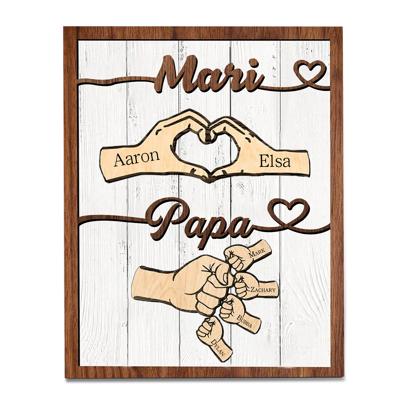 À mon Papa/Mari-Cadre en Bois Mains et Poings 6 Prénoms Personnalisés