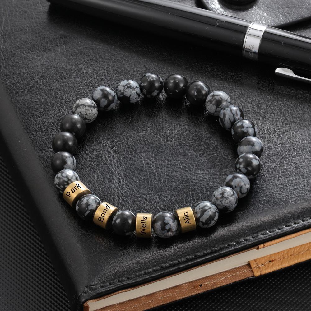 Bracelet 4 Prénom Personnalisé Labradorite Gris Bracelet Homme