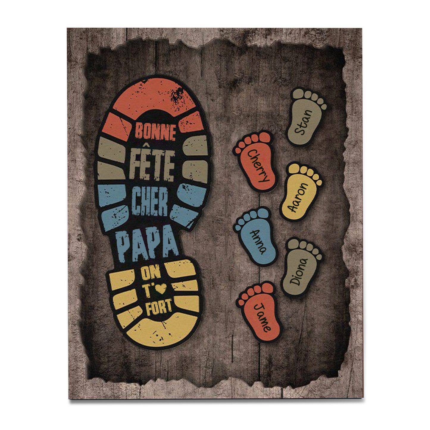 À Mon Papa-Cadre en Bois Pieds Bébé 6 Prénoms Personnalisés