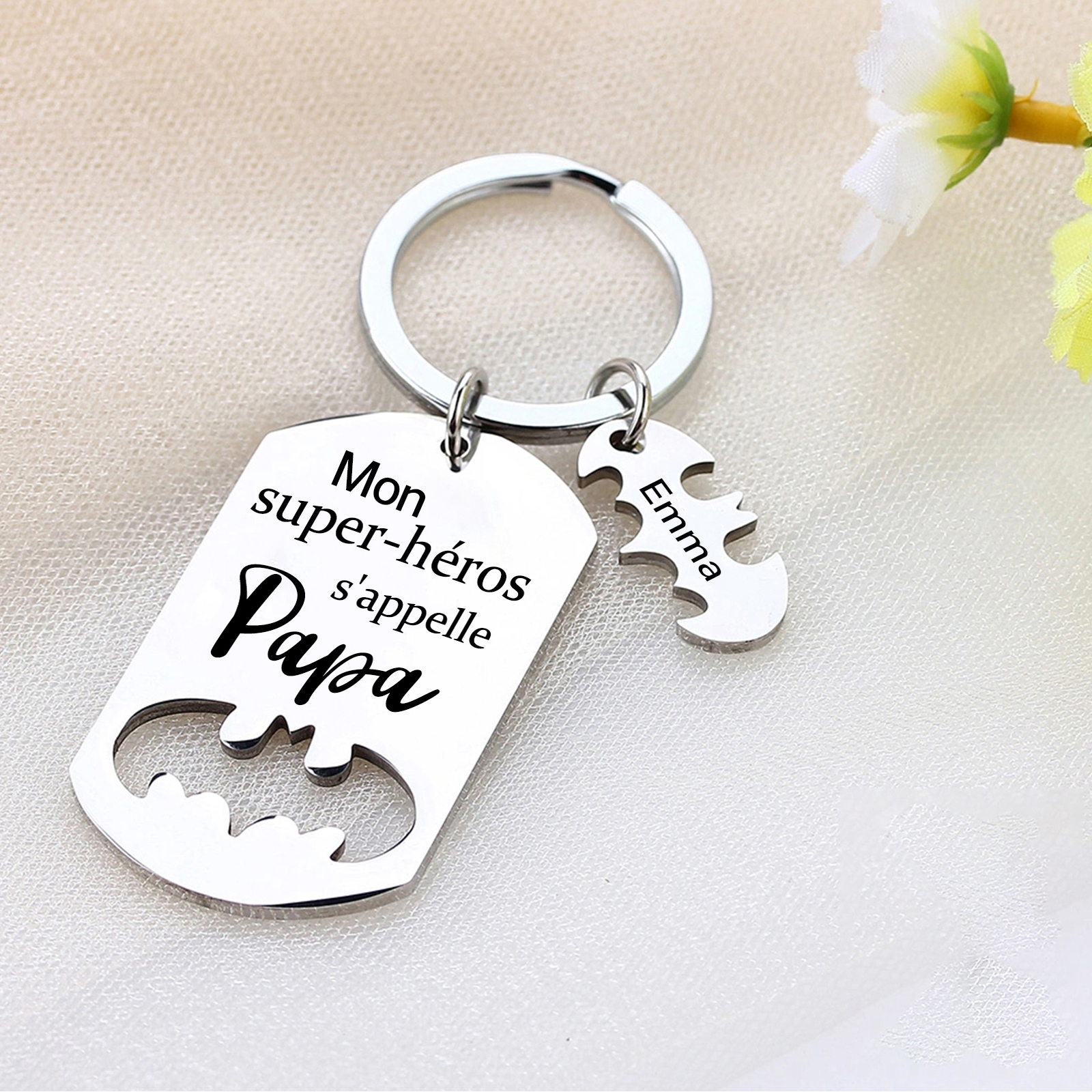À Mon Papa - 1-5 Noms Porte-Clés Personnalisés Le super héros s'appelle Papa
