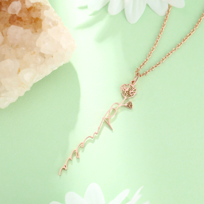 Collier prénom personnalisé 12 fleurs de naissance