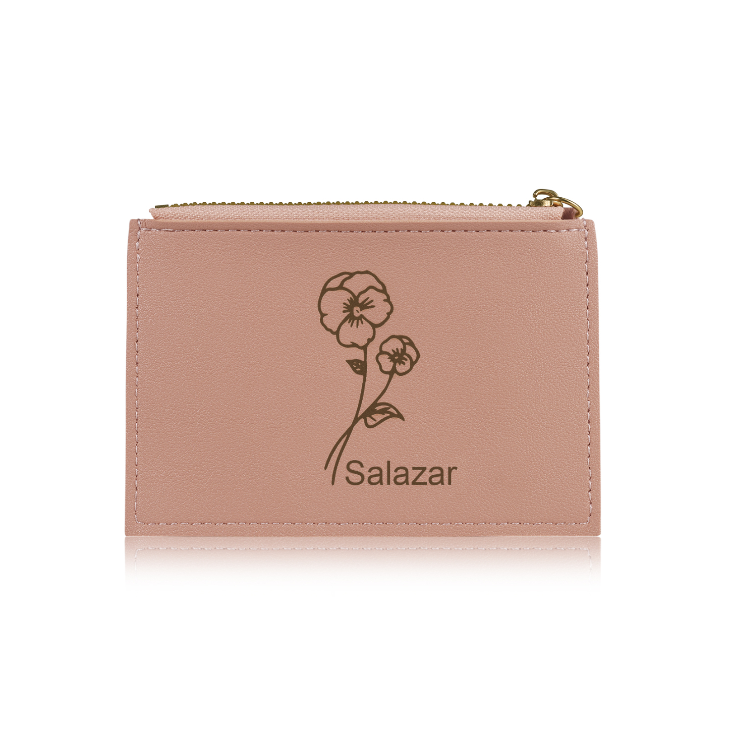Portefeuille Femme Prénom et Texte Personnalisés avec Fleurs de naissance Porte-Monnaie Carte