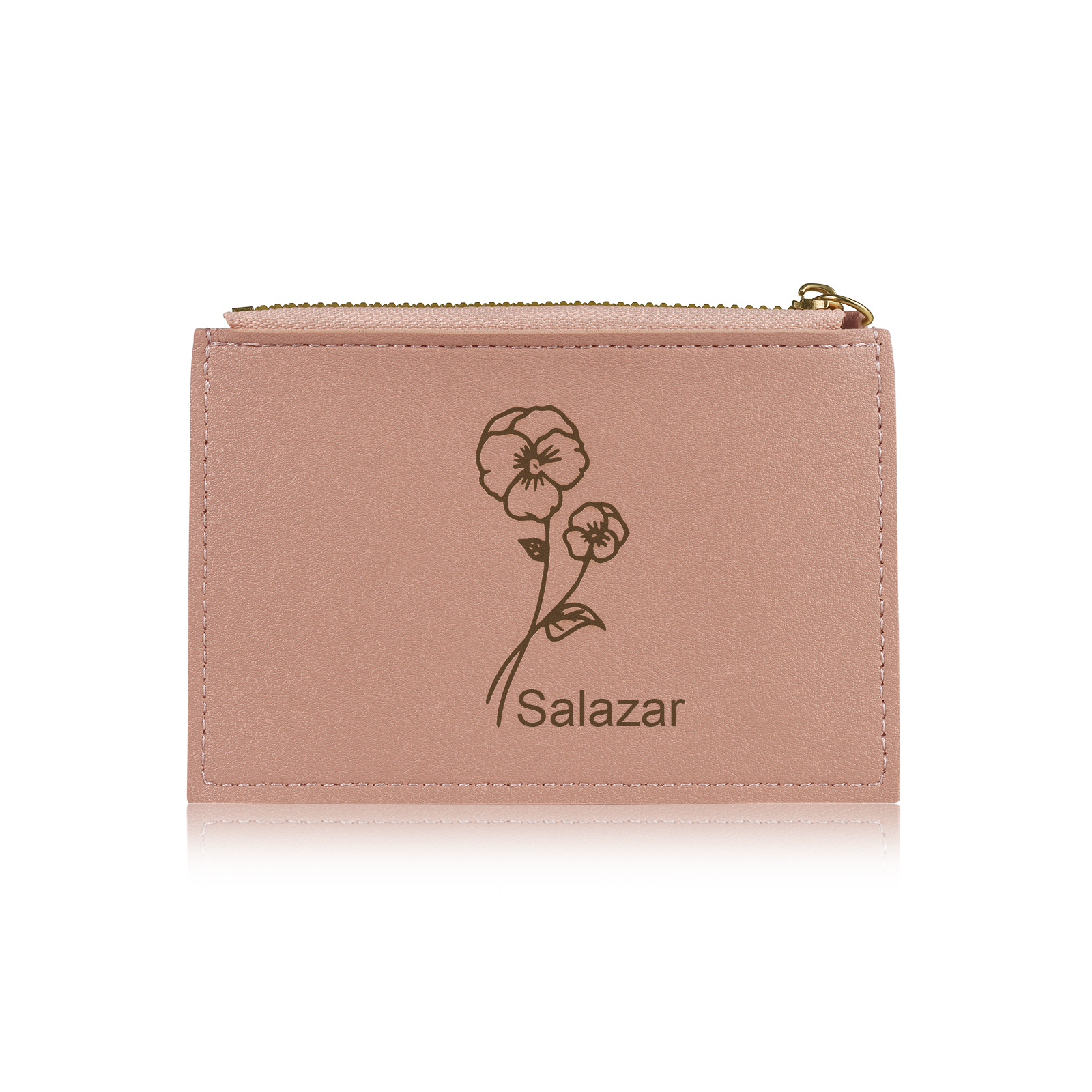 Portefeuille Femme Prénom et Texte Personnalisés avec Fleurs de naissance Porte-Monnaie Carte