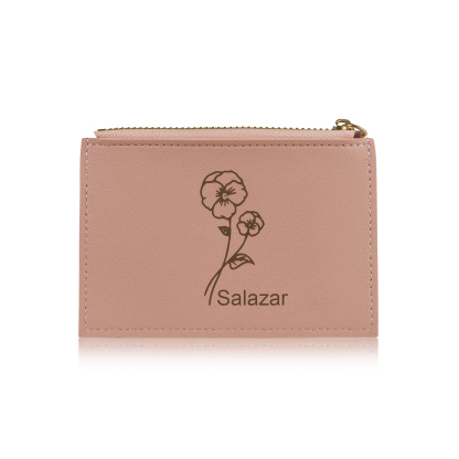 Portefeuille Femme Prénom et Texte Personnalisés avec Fleurs de naissance Porte-Monnaie Carte