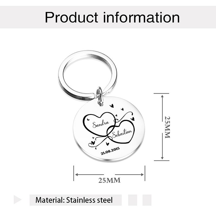 Porte-Clés 2 Prénoms et 1 Photo Personnalisés avec Date pour Couple | Jessemade