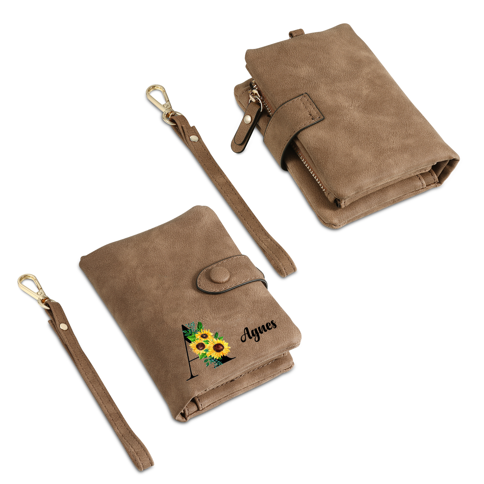 Portefeuille Fleur 1 Prénom et Lettre Personnalisés avec Photo et Texte Porte-Monnaie Carte pour Femmes