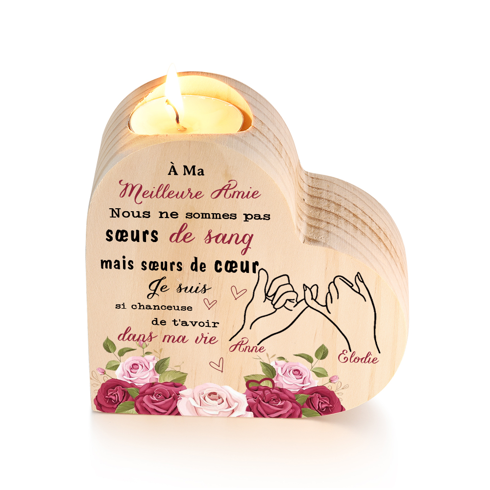 À Ma Meilleure Amie - Bougeoir en Bois 2 Prénoms Personnalisés sans bougie