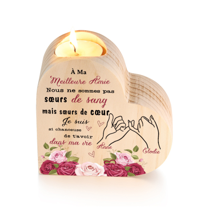 À Ma Meilleure Amie - Bougeoir en Bois 2 Prénoms Personnalisés sans bougie