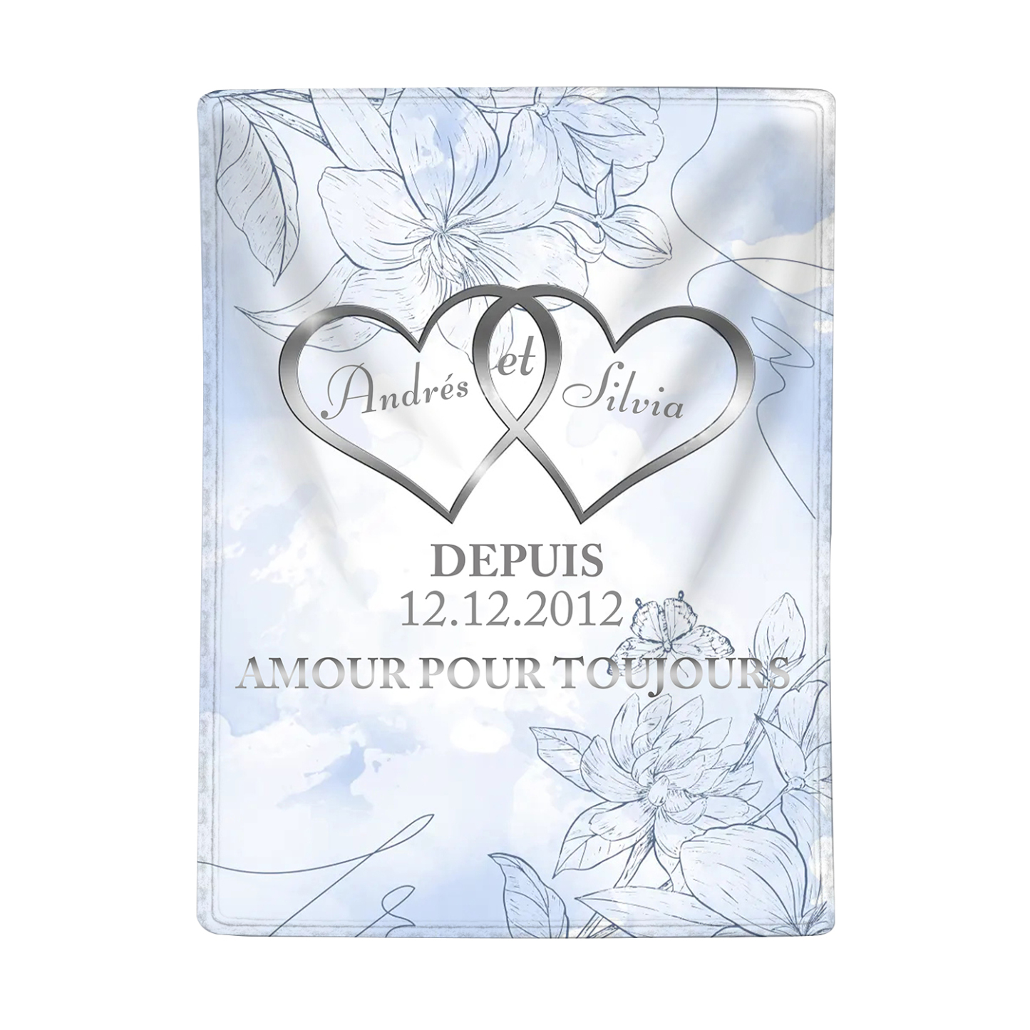 Couverture Plaids Polaire 2 Prénoms Personnalisés avec Date et Texte pour Couple | Jessemade