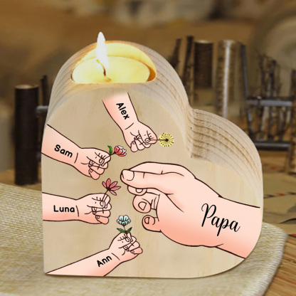À Ma Maman/Mamie - Bougeoir en Bois Mains et Enfants 5 Prénoms Personnalisés pour Famille sans bougie