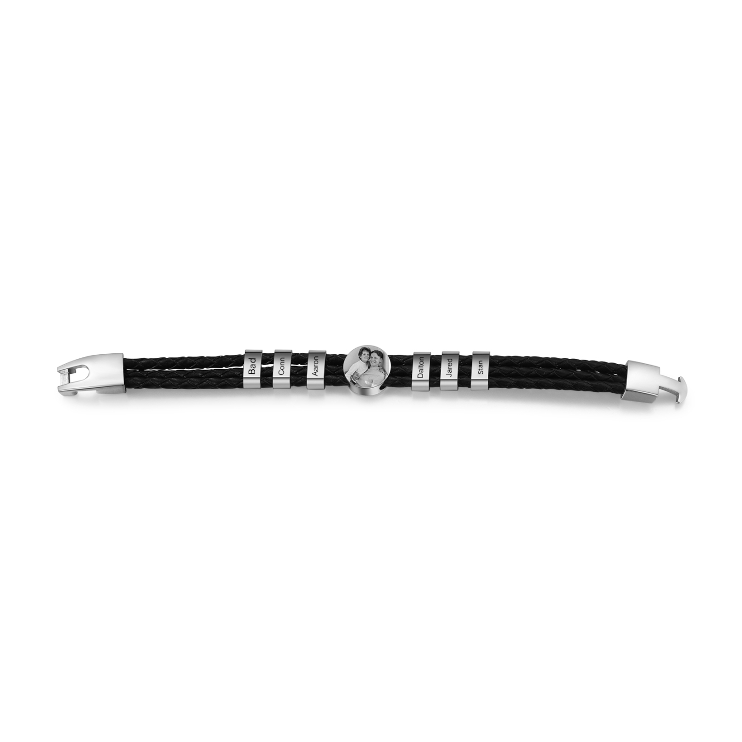Bracelet en Cuir 6 Prénoms Personnalisés avec Photo pour Hommes