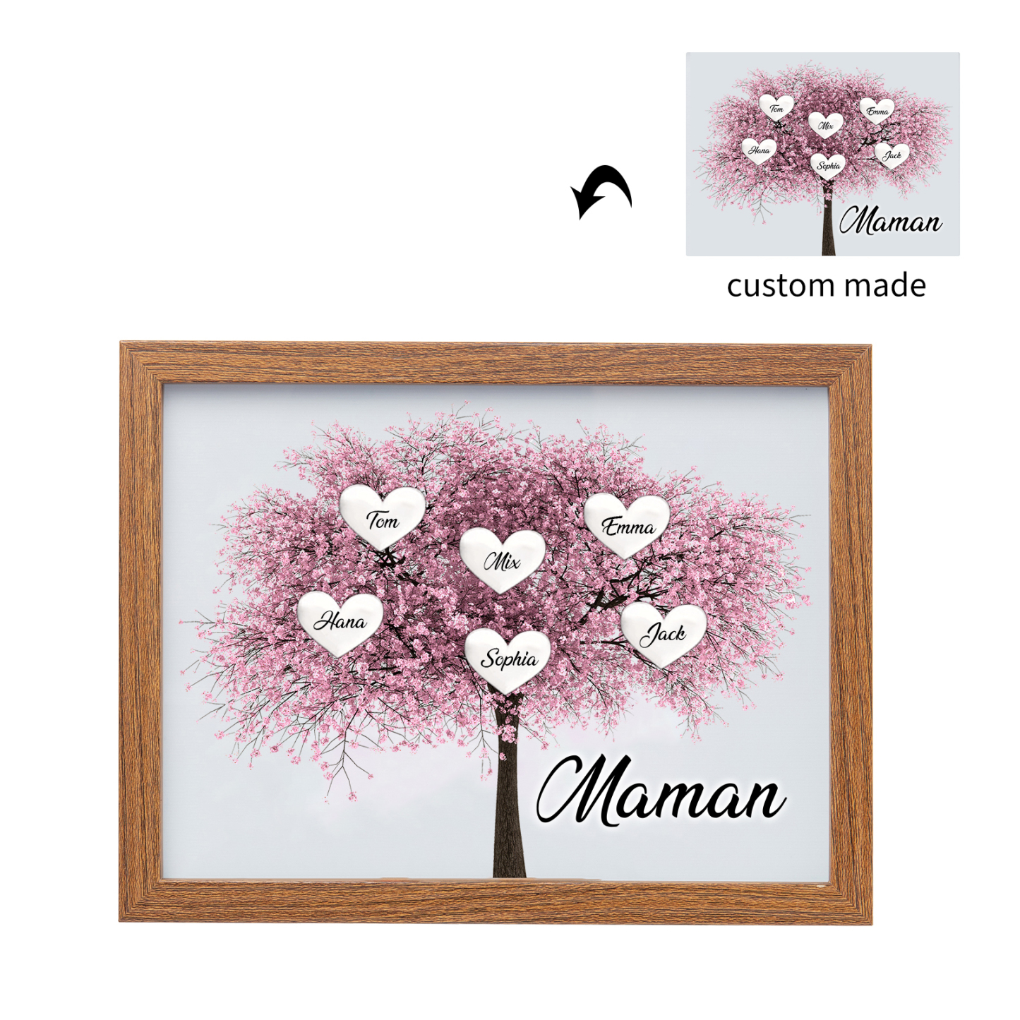 Cadre Photo LED Arbre de Vie 6 Prénoms et 1 Texte Personnalisé Décoration Famille