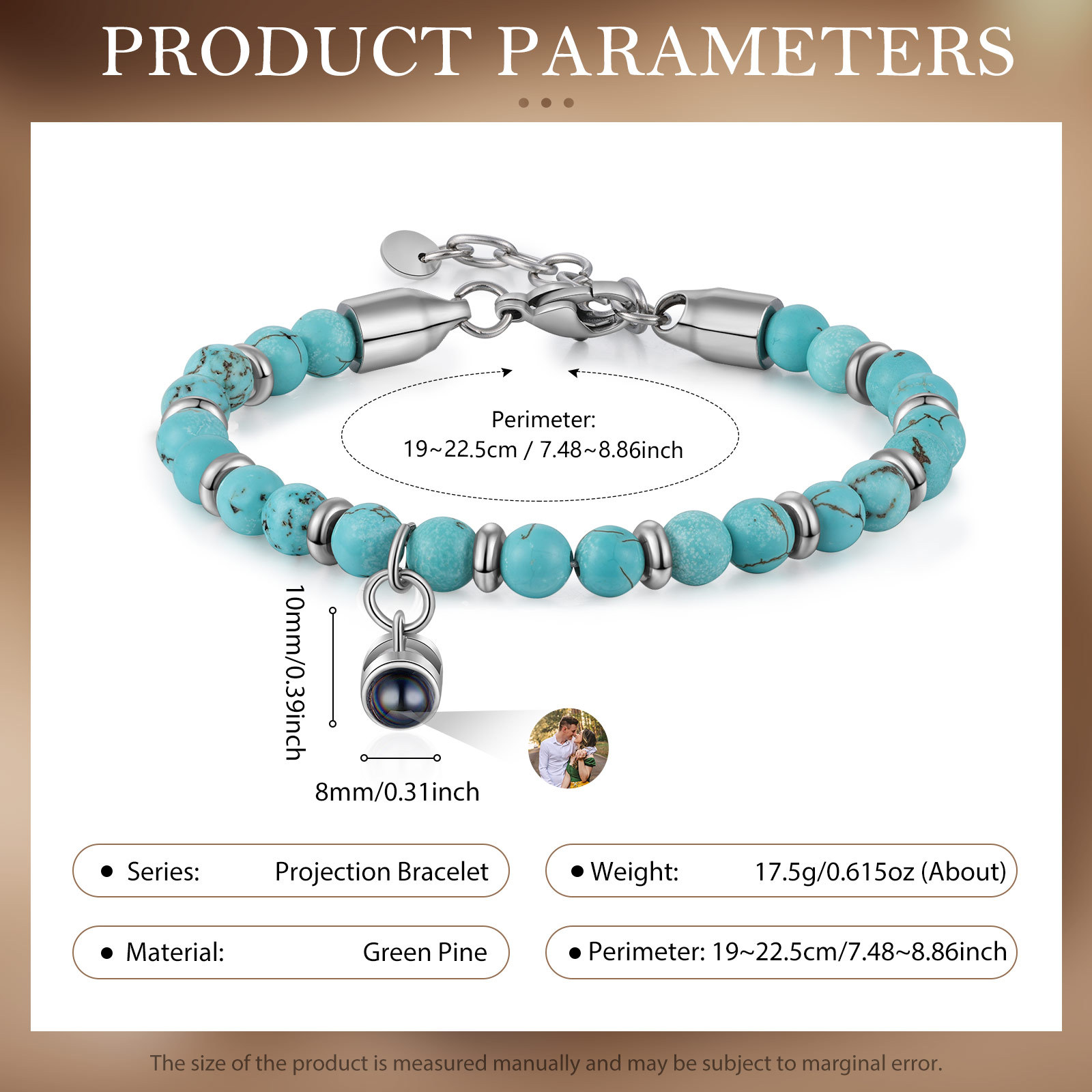 Bracelet Homme Projection de Pierres Photo Personnalisée