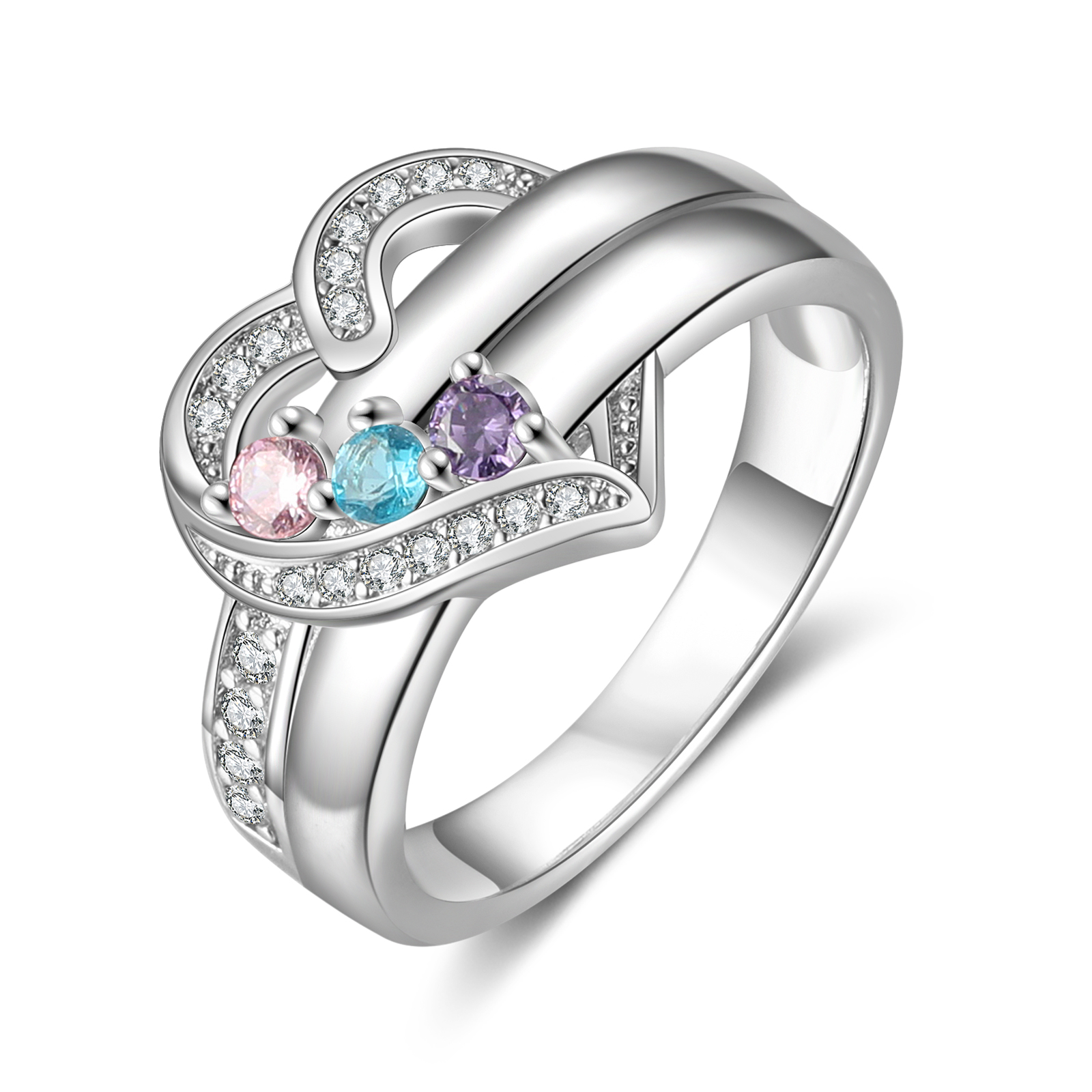Bague Argent 925 3 Prénom Personnalisé avec 3 Pierre de Naissance