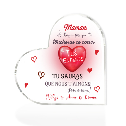 À ma Maman - Plaque Acrylique en Forme de Cœur 1 Texte Personnalisé 