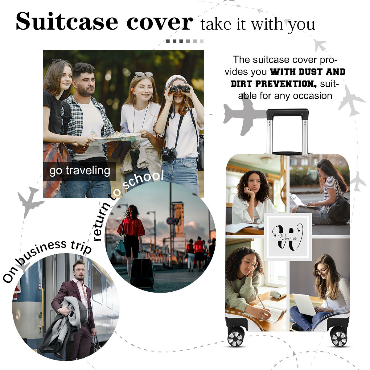 Housses de Valise 1 Prénom Personnalisé avec Lettre et 4 Photos