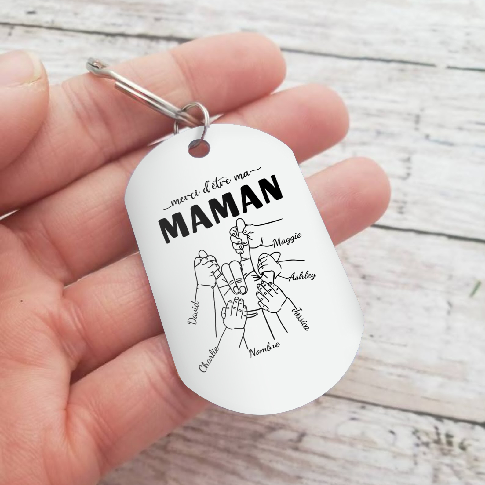 À Ma Maman - Porte-Clés la Main dans la Main 2-6 Prénoms Personnalisés