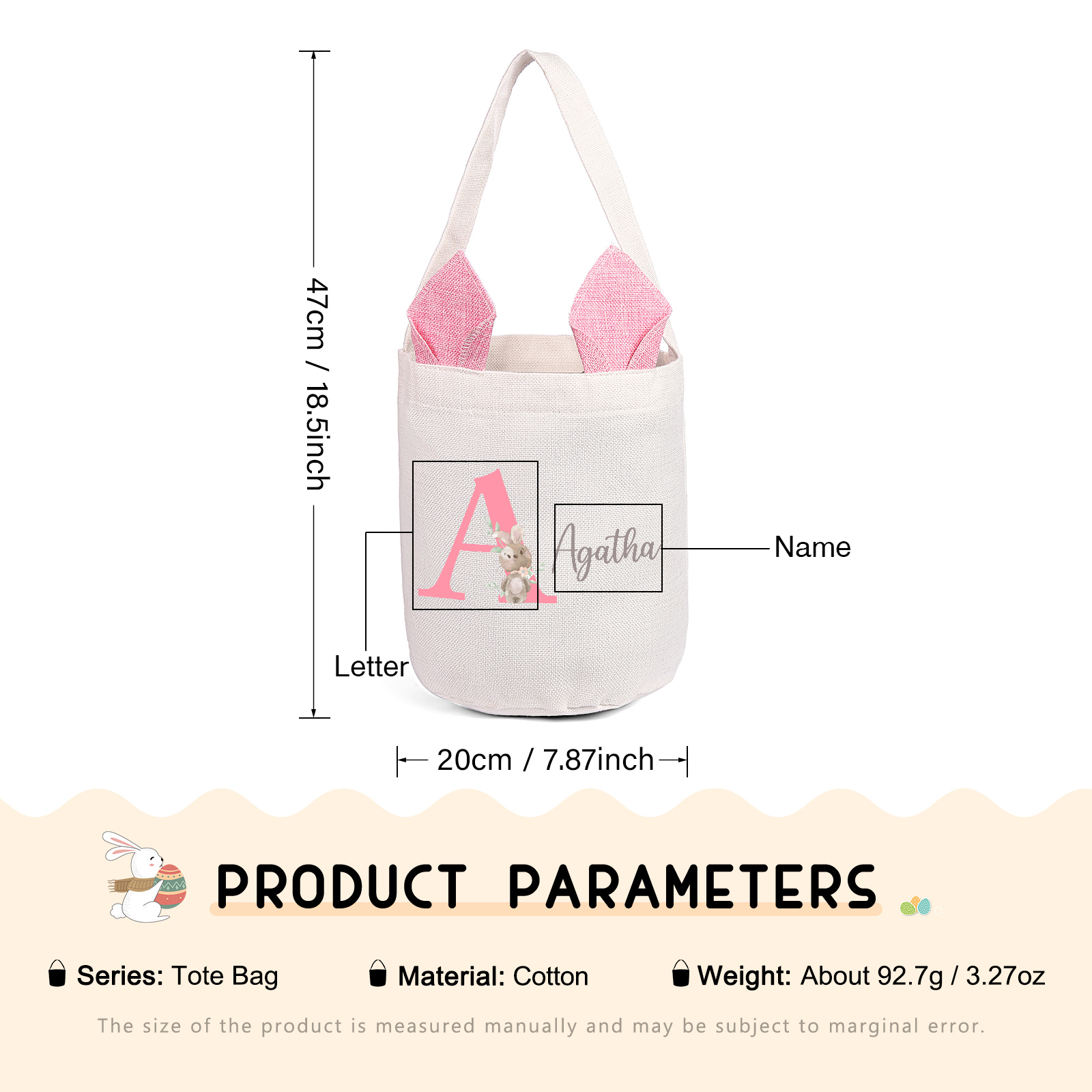 Sac de Pâques Lapin 1 Prénom et Lettre Personnalisés