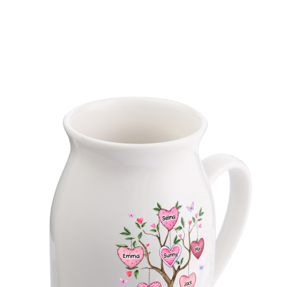 Vase à Fleurs Arbre 6 Prénoms Personnalisés avec Texte et Année Décoration de la Maison