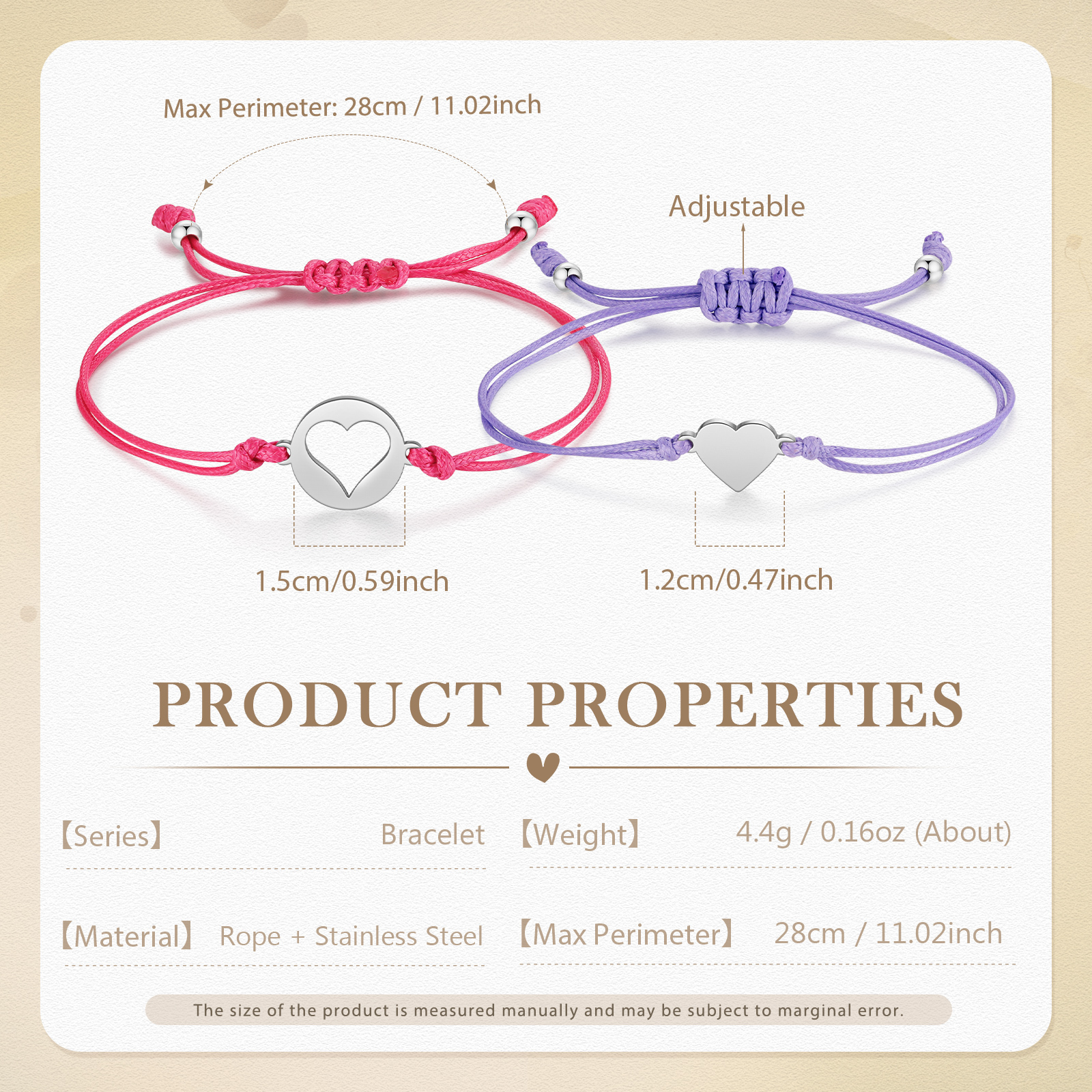 2PCS Ensemble de Bracelets Cœur - Cadeau Rentrée Scolaire Premier jour d’école