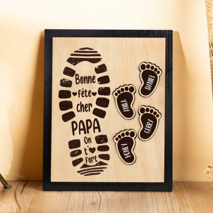 À Mon Papa-Cadre en Bois Pieds Bébé 4 Prénoms Personnalisés