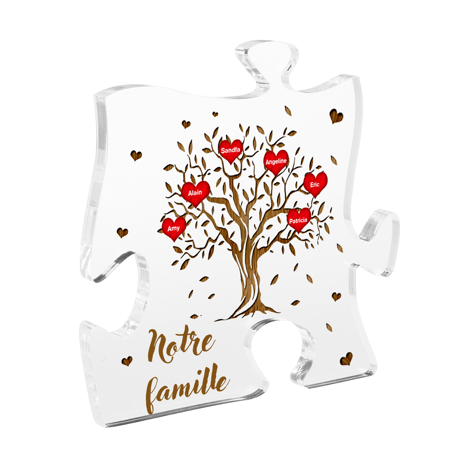 Plaque Acrylique en forme de Puzzle Arbre de Vie 6 Prénoms et Texte Personnalisés