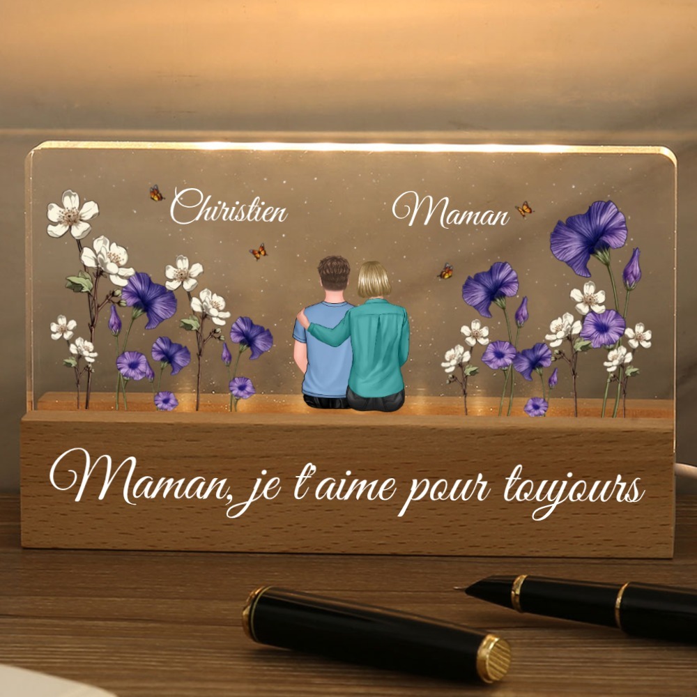 À Maman - Lampe LED Personnalisés avec 2 Prénoms et Illustrations Fleurs Veilleuse Personnalisée pour Maman | Jessemade