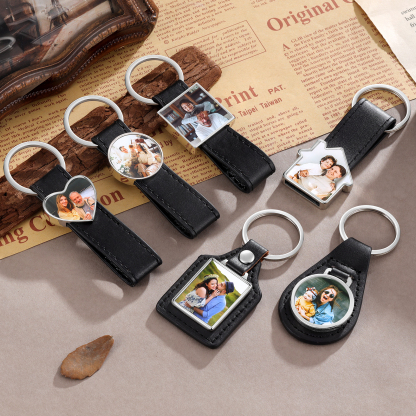 Porte-Clés Cuir PU Cœur Photo Personnalisée Porte-Clés Homme