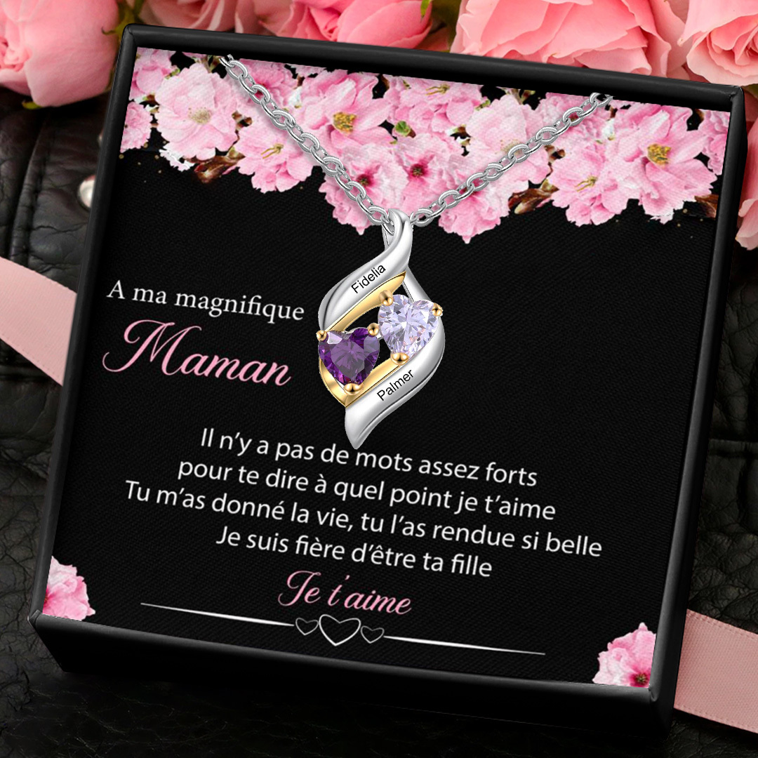 À Ma magnifique Maman - Collier Personnalisé 2 pierres naissance ARGENT 925