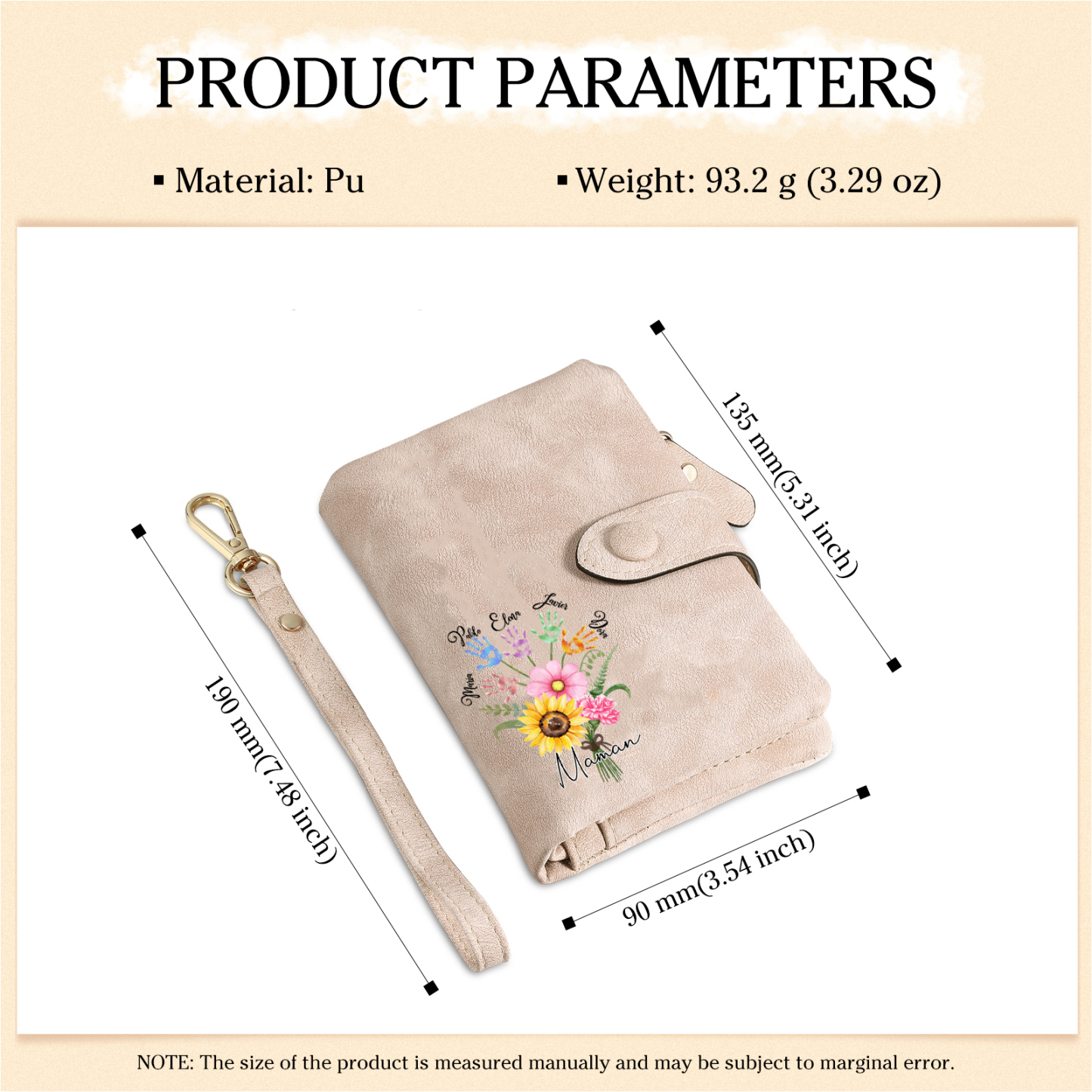 Portefeuille Fleurs 5 Prénoms et 1 Texte Personnalisés Porte-Monnaie Carte pour Femmes