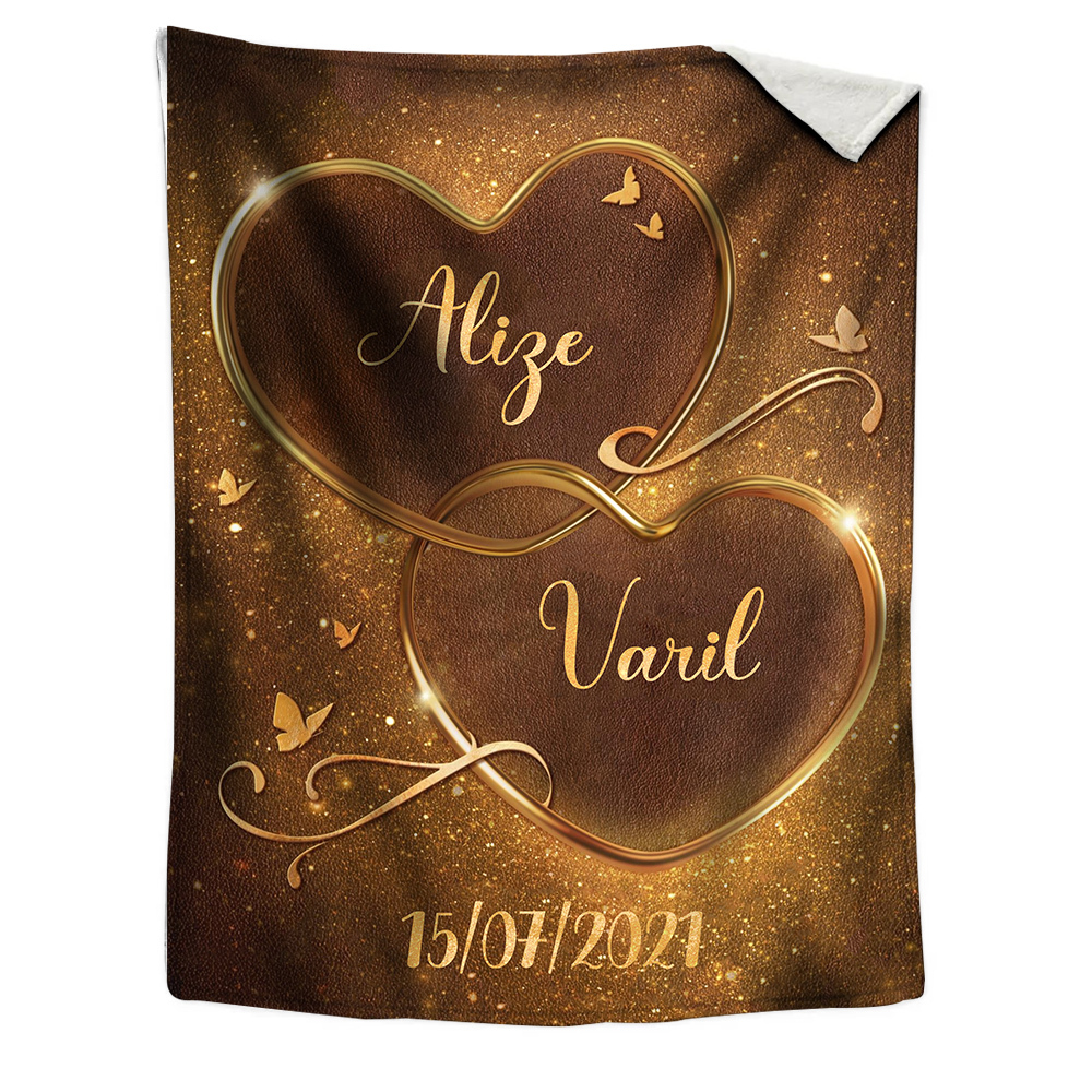 Couverture Plaids Polaire 2 Prénoms Personnalisés avec Date pour Couple | Jessemade