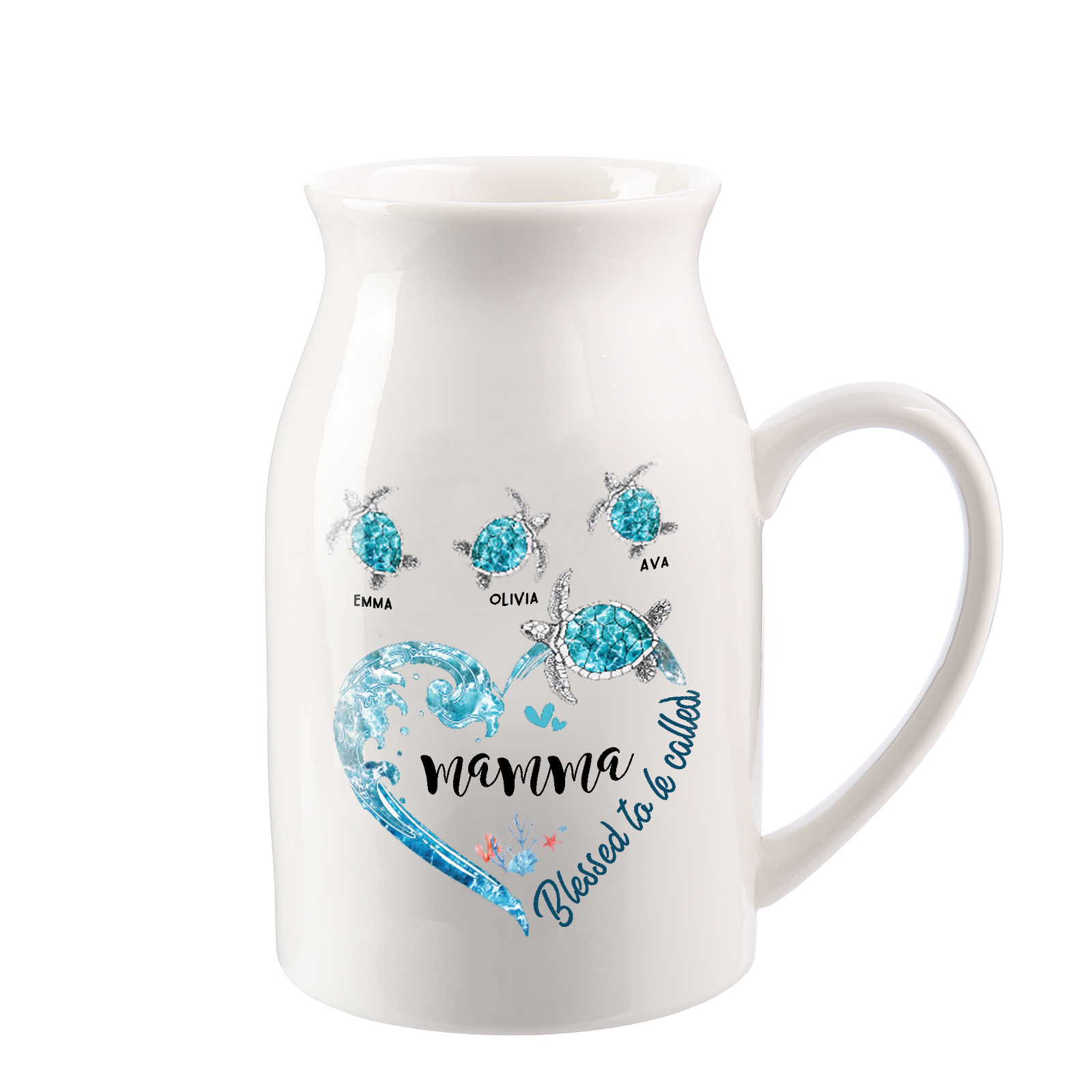 Vase à Fleurs Tortue de Mer 3 Prénoms Personnalisés avec 1 Texte Décoration de la Maison