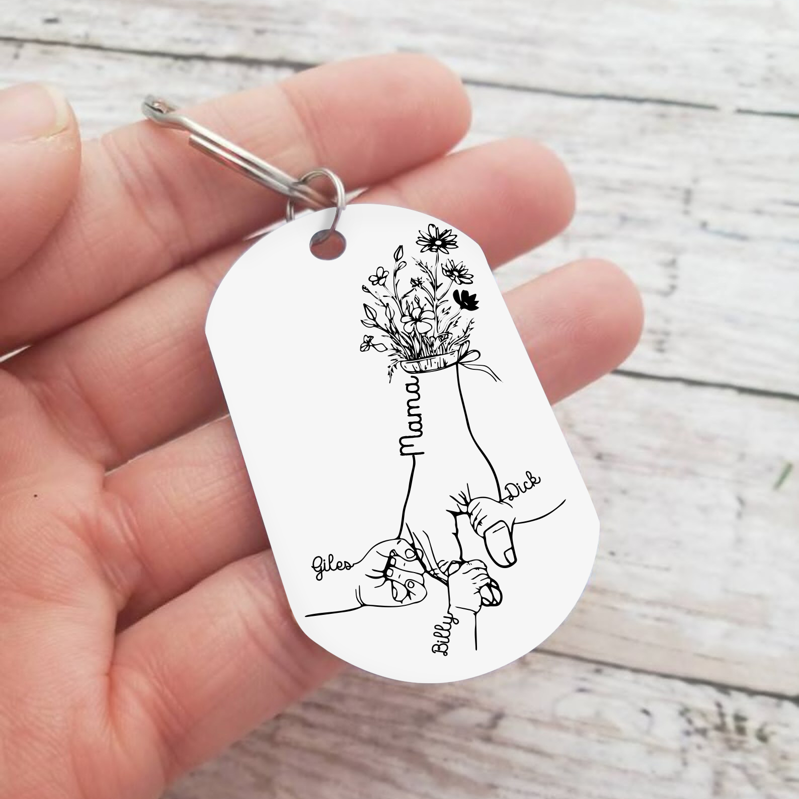 À Ma Maman/Mamie - Porte-Clés la Main dans la Main 2-7 Noms Personnalisés