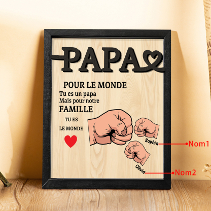 À Mon Papa-Cadre en Bois Poings 2 Prénoms Personnalisés