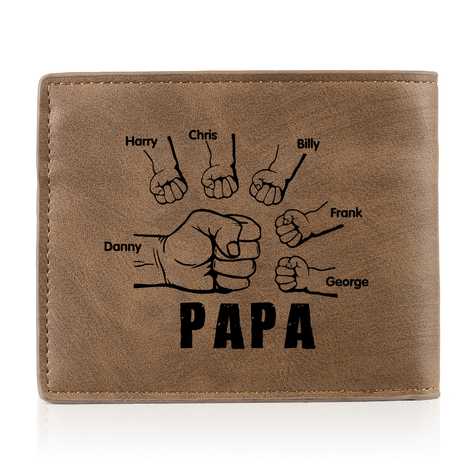 À mon Papa - Portefeuille Poings 6 Prénoms Personnalisés avec Photo Classique Homme Porte-Monnaie Carte