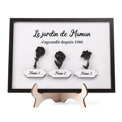 À ma Maman - Décoration en bois Fleurs 3 Prénoms Personnalisés avec Fleurs de naissance Ornement pour Famille