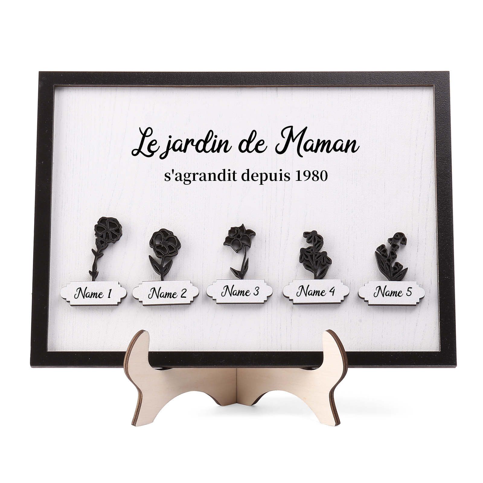 À ma Maman - Décoration en bois Fleurs 5 Prénoms Personnalisés avec Fleurs de naissance Ornement pour Famille
