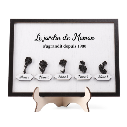 À ma Maman - Décoration en bois Fleurs 5 Prénoms Personnalisés avec Fleurs de naissance Ornement pour Famille