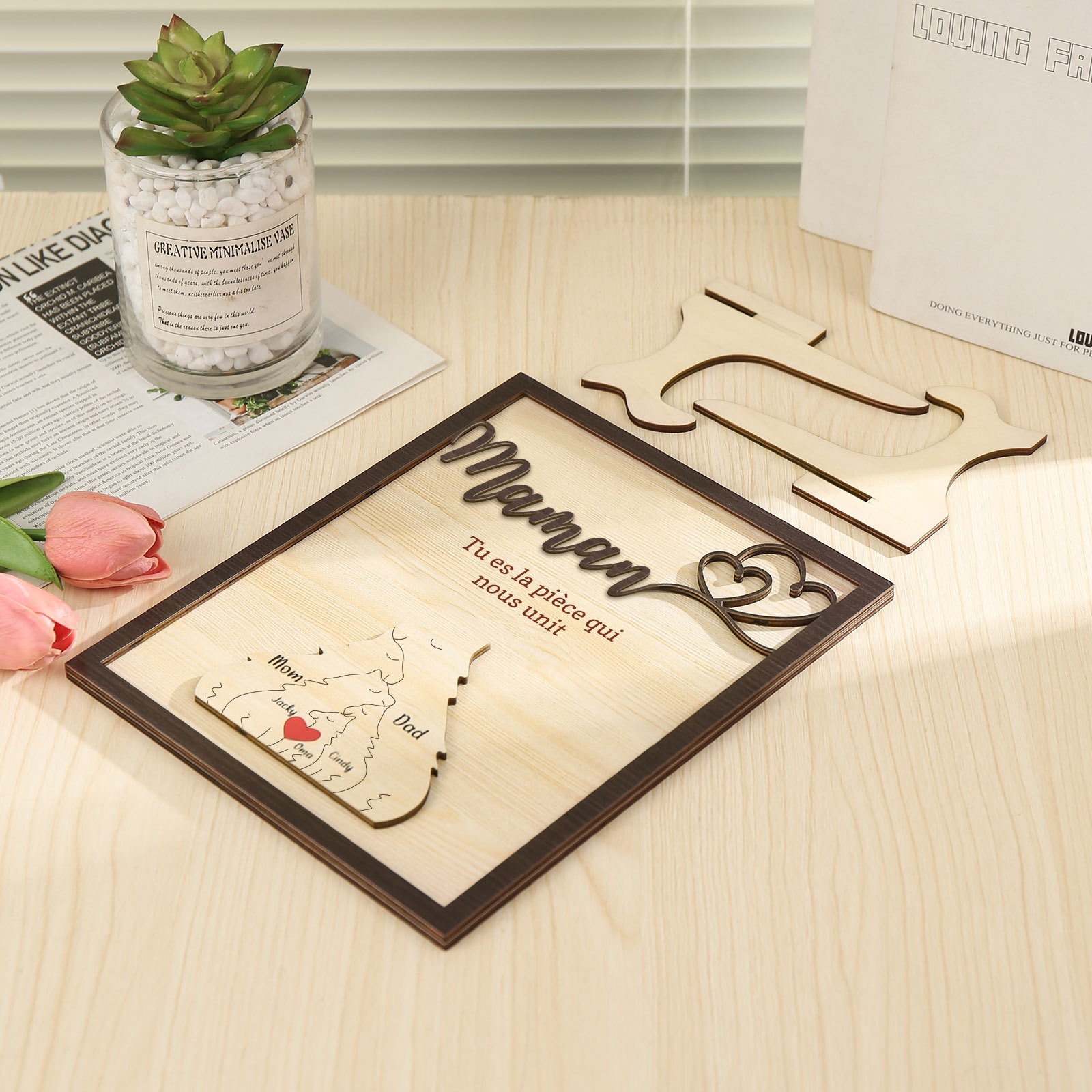 À ma Maman - Décoration en bois Renard 5 Prénoms Personnalisés Ornement pour Famille