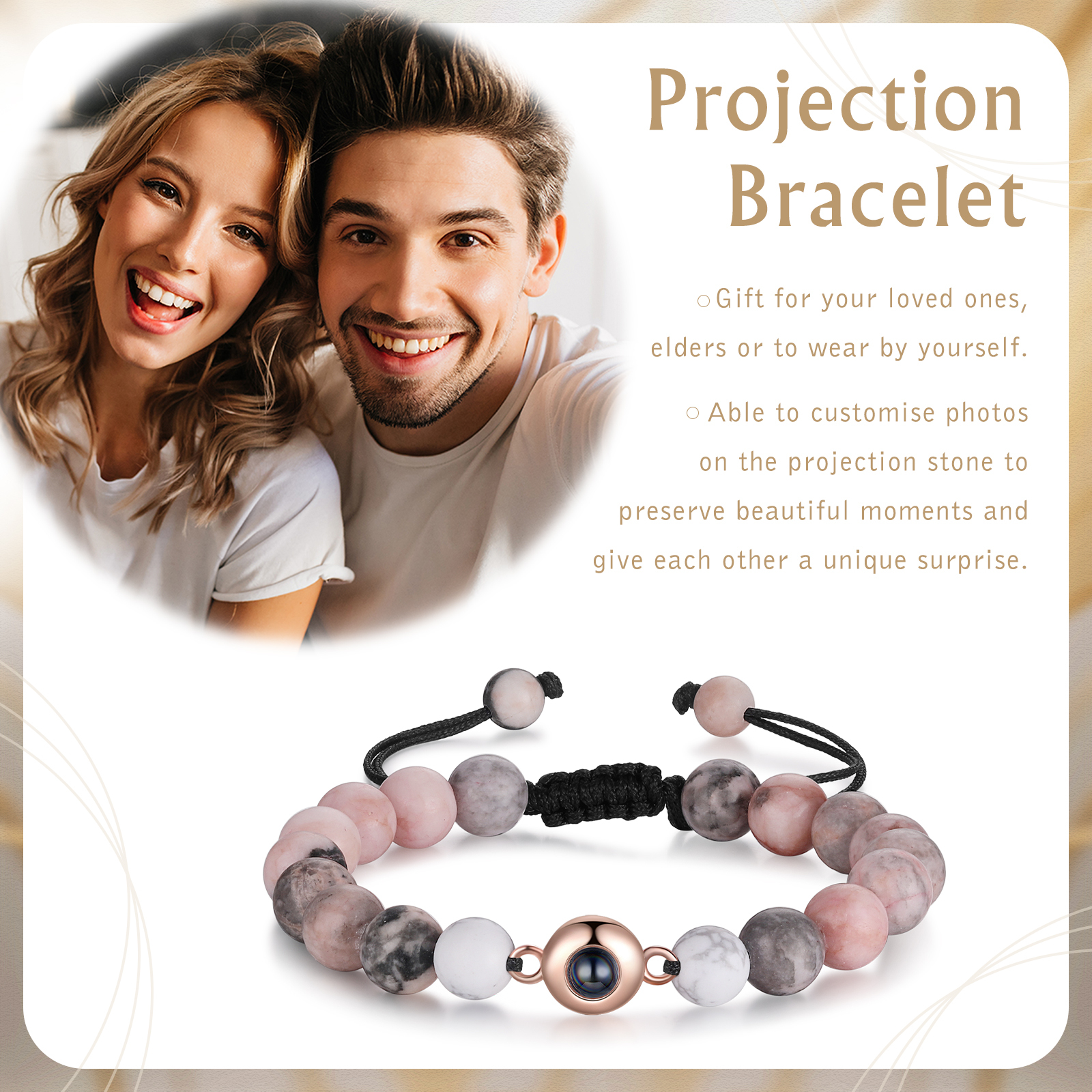 Bracelet Photo Projection de Pierres 1 Photo Personnalisée|Jessemade