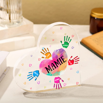 À ma Maman/Mamie - Plaque Acrylique Mains et Enfants en Forme de Cœur 6 Prénoms Personnalisés