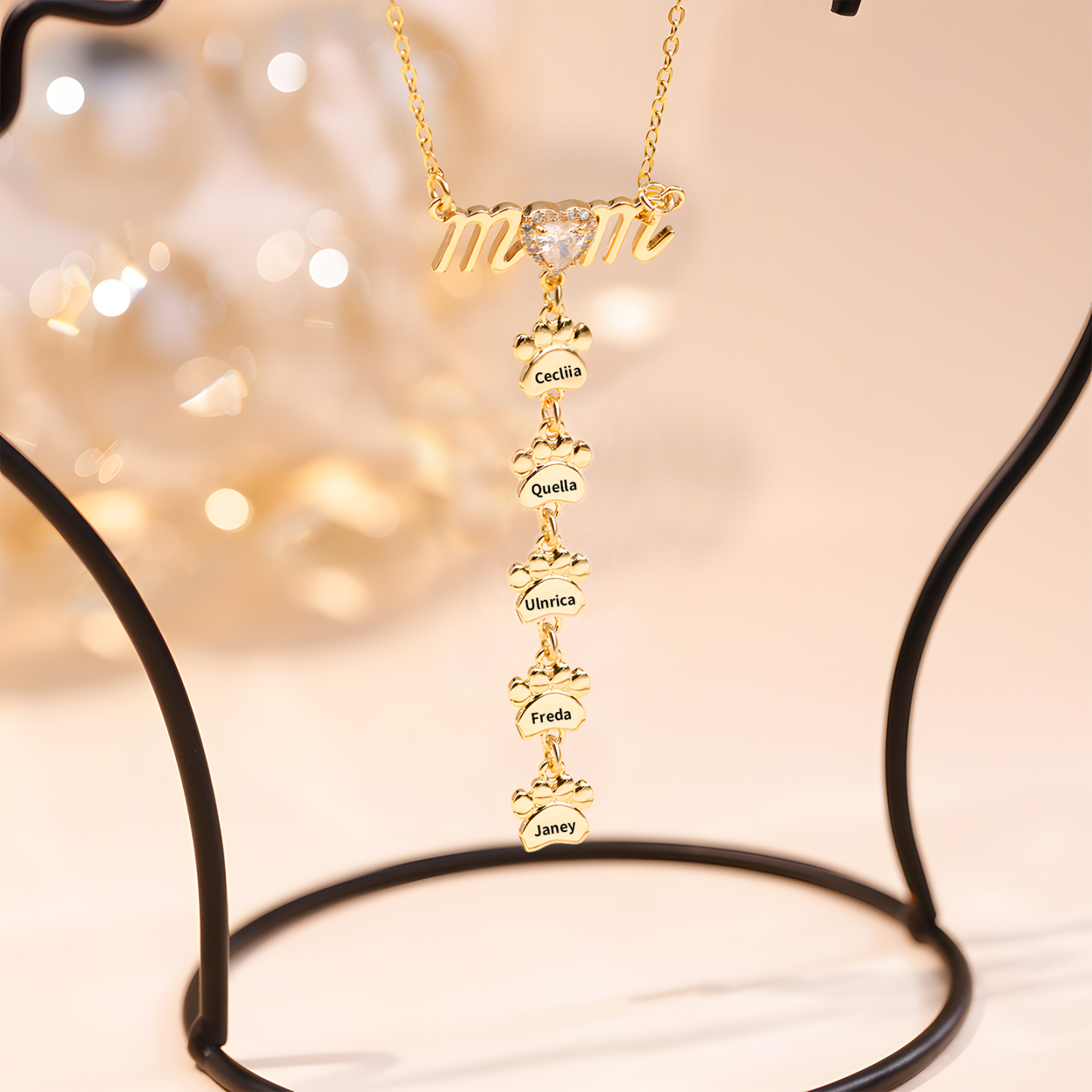 Collier Pendentif Petite Patte 5 Prénoms Personnalisés Collier pour Maman