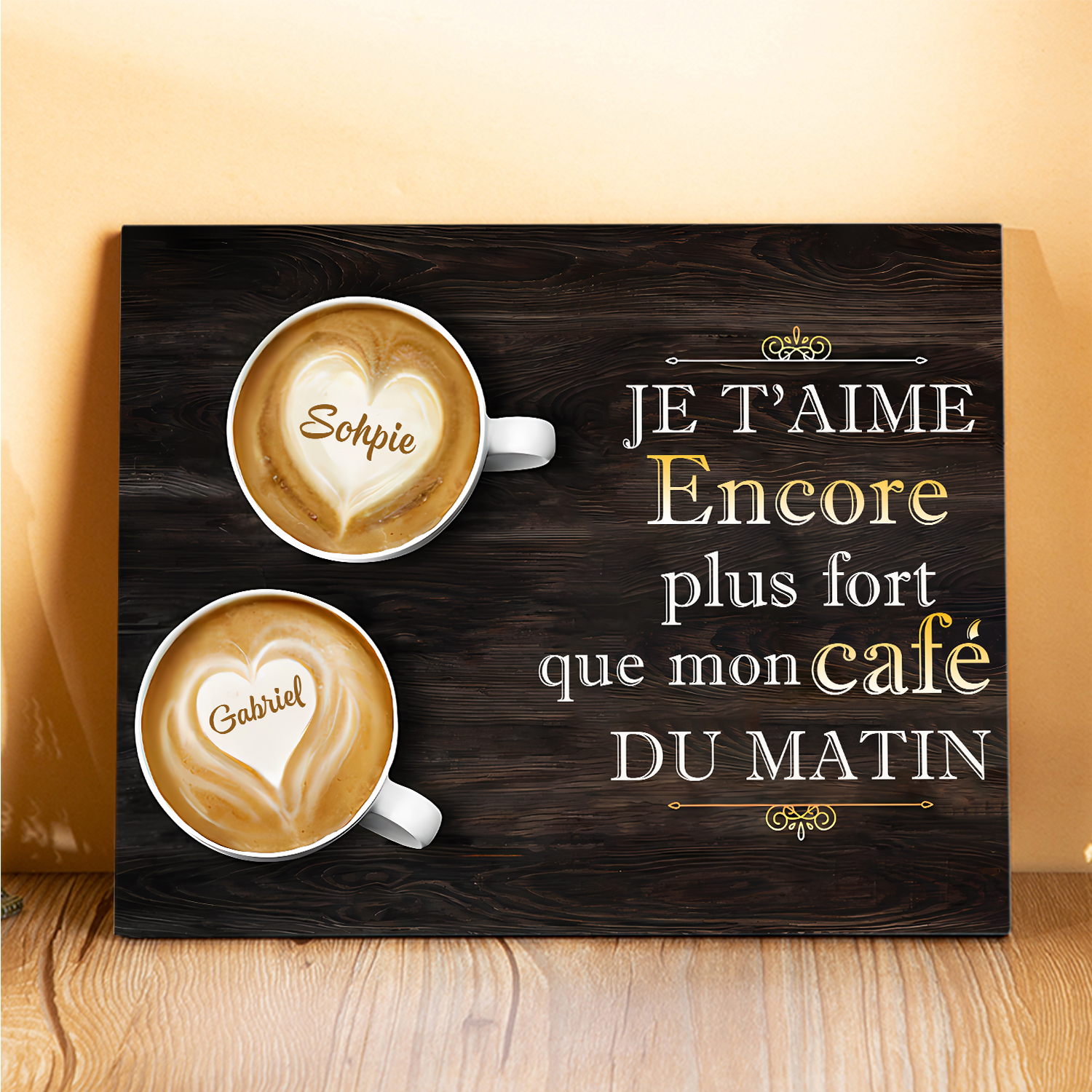 Cadre en Bois 2 Prénoms Personnalisés pour Couple Cadeau Saint Valentin