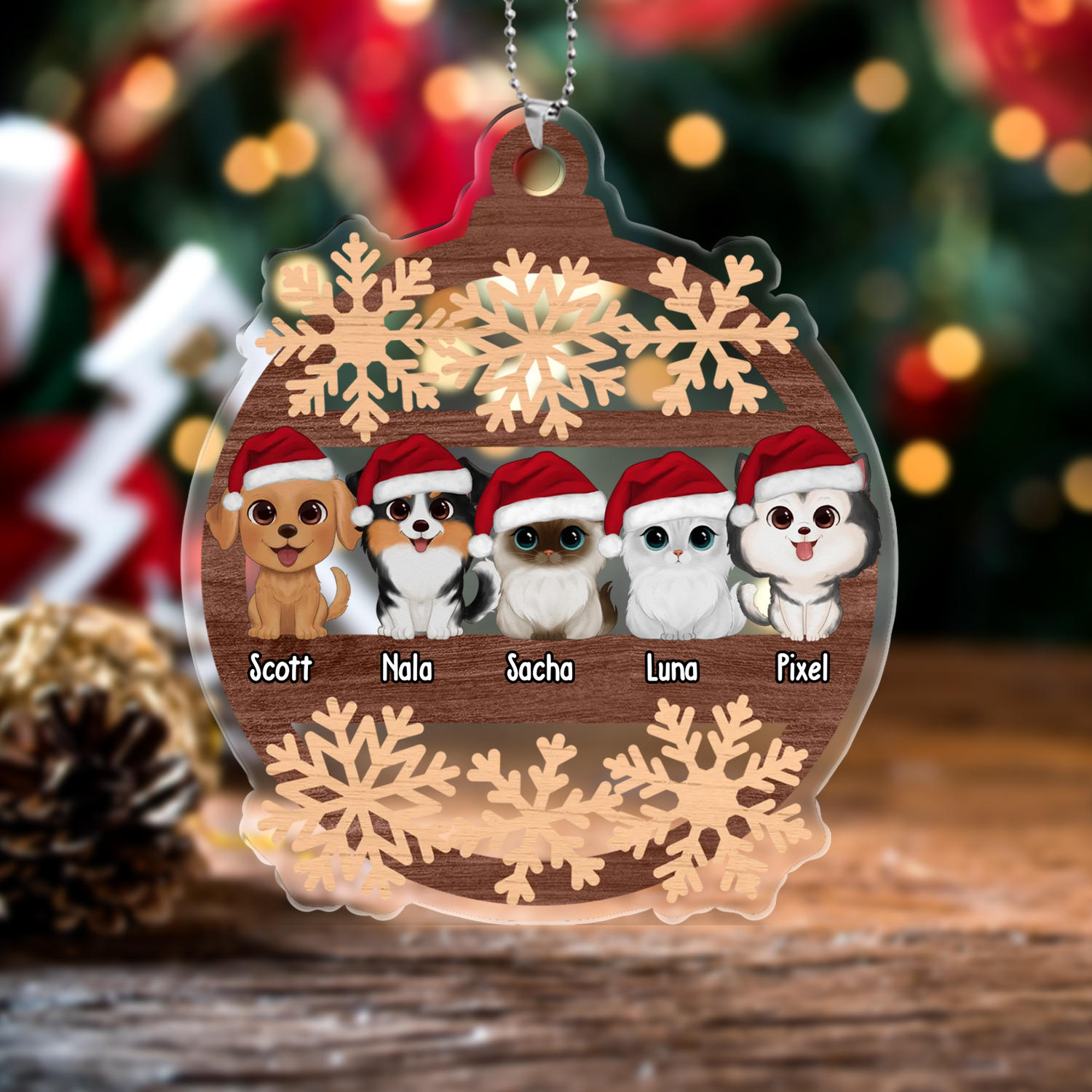 Ornements de Noël en Acrylique Personnalisé avec 1-6 Prénoms pour Anim