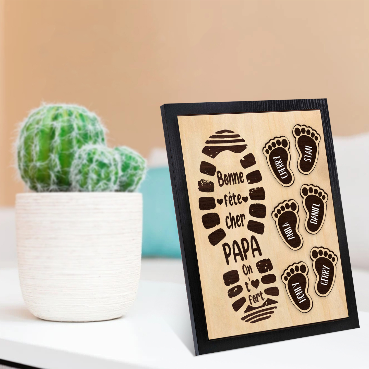 À Mon Papa-Cadre en Bois Pieds Bébé 6 Prénoms Personnalisés