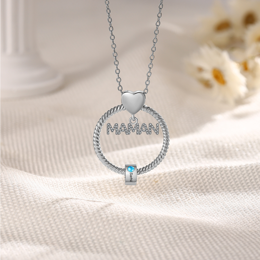À ma Maman - Collier Pendentif 1 Prénom Personnalisé avec Pierre de naissance