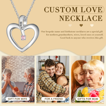 Collier Coeur 1 Prénom Personnalisé avec 1 Pierre de Naissance