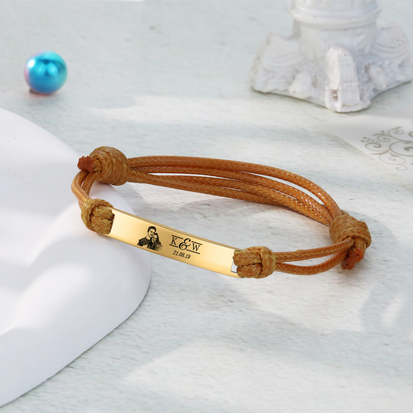 Bracelet Initiale 2 Lettres Personnalisées avec Photo et Date pour Couple｜Jessemade